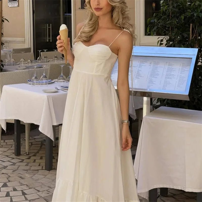 OLANE Flowing High-Waisted Tiered Midi Dress WhiteSWomen's Dresses