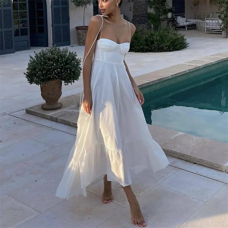OLANE Flowing High-Waisted Tiered Midi Dress WhiteXSWomen's Dresses