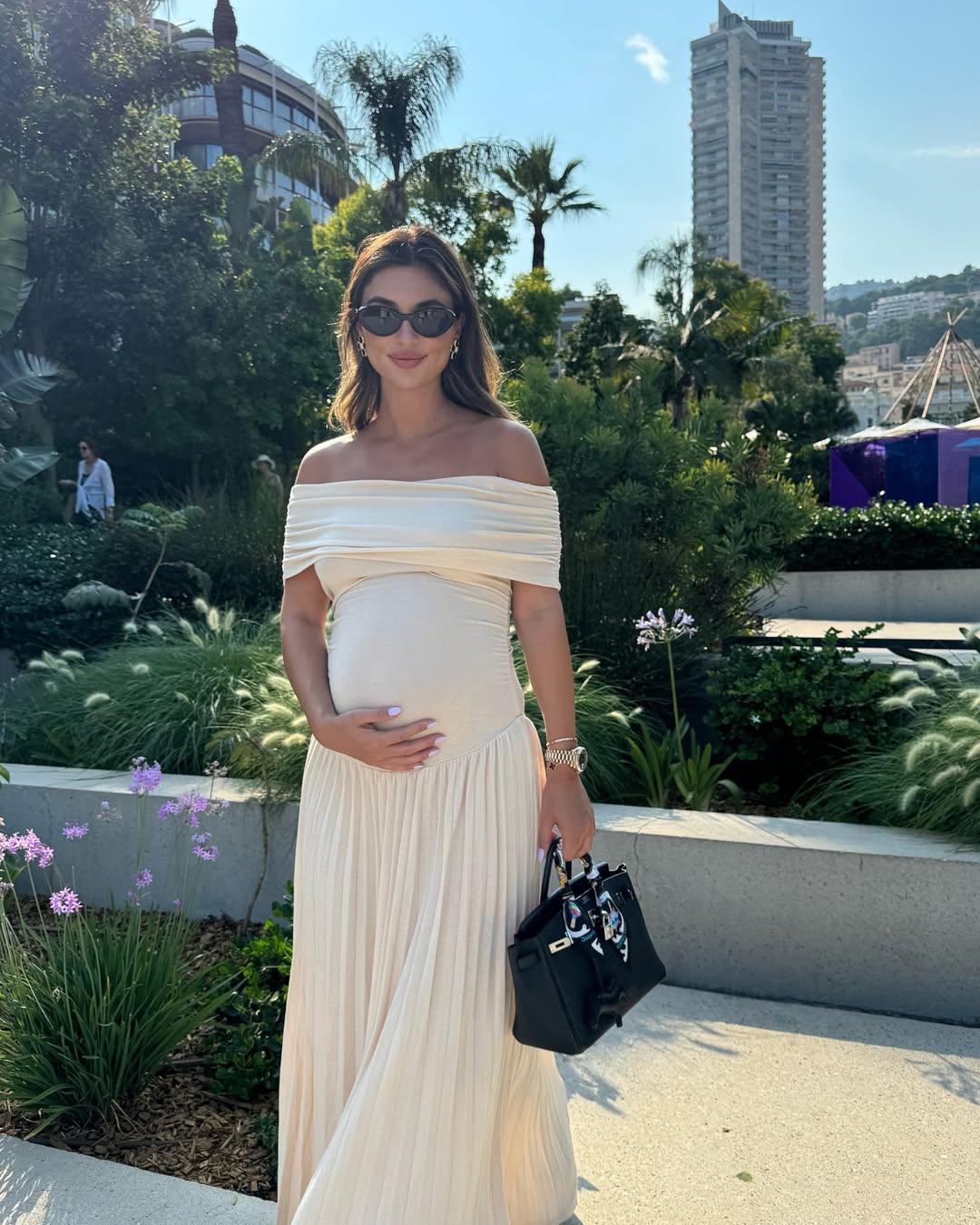 OLANE Flowy Off - Shoulder Maternity Dress BeigeSWomen’s Dresses