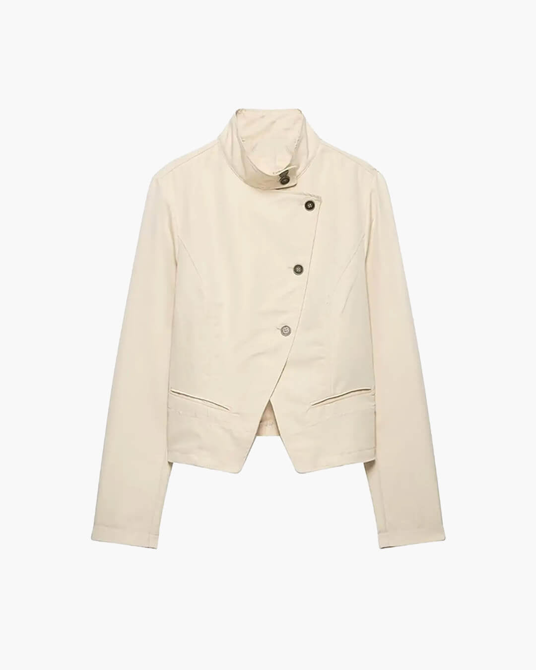 OLANE Funnel Neck Double-Breasted Blazer BeigeXSWomen's Blazers