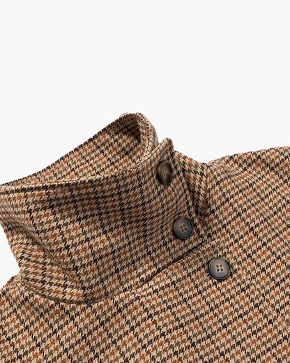 OLANE Funnel Neck Houndstooth Short Jacket MWomen's Coats & Jackets