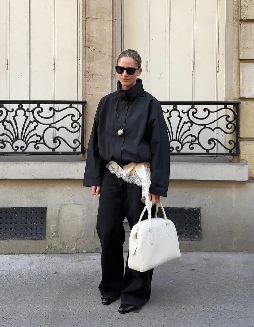 OLANE Funnel Neck Windbreaker Jacket BlackSWomen's Coats & Jackets