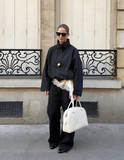 OLANE Funnel Neck Windbreaker Jacket BlackSWomen's Coats & Jackets