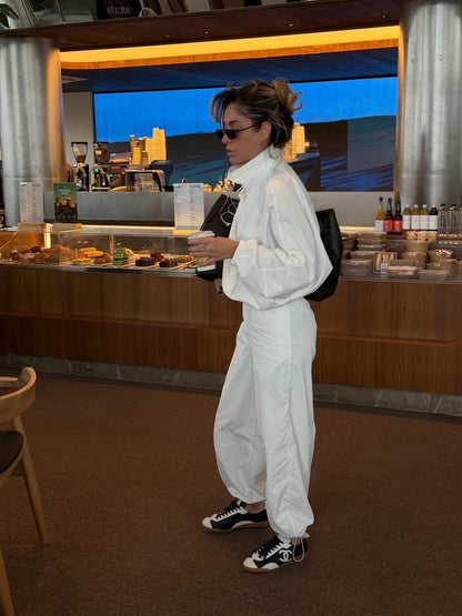 OLANE Funnel Neck Windbreaker Jacket WhiteLWomen's Coats & Jackets