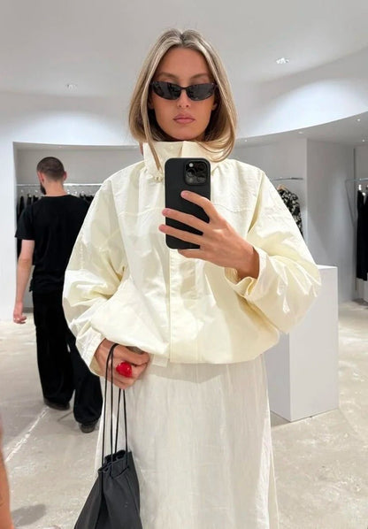 OLANE Funnel Neck Windbreaker Jacket WhiteLWomen's Coats & Jackets