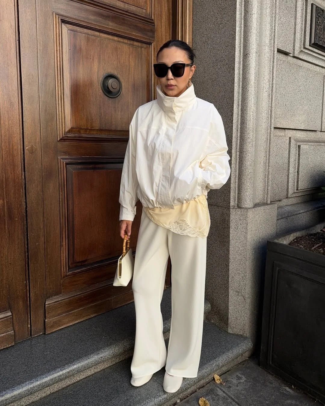 OLANE Funnel Neck Windbreaker Jacket WhiteLWomen's Coats & Jackets