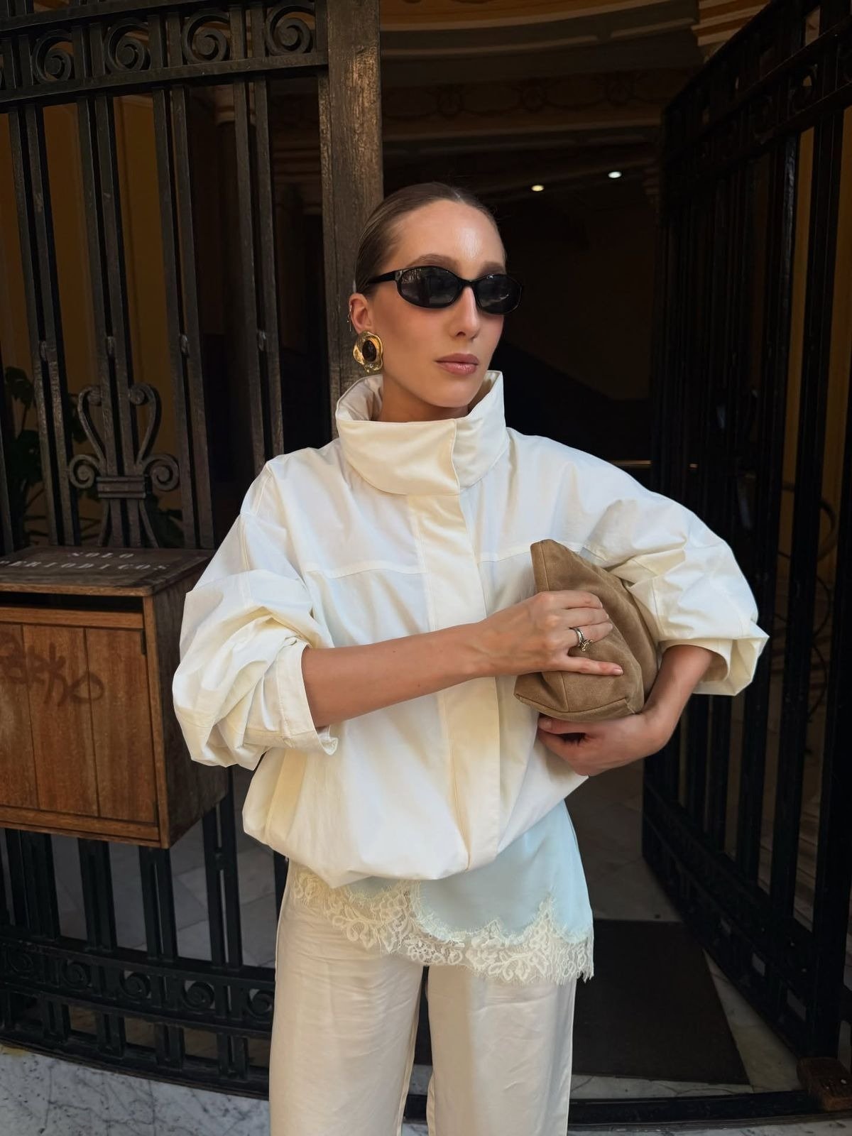 OLANE Funnel Neck Windbreaker Jacket WhiteSWomen's Coats & Jackets