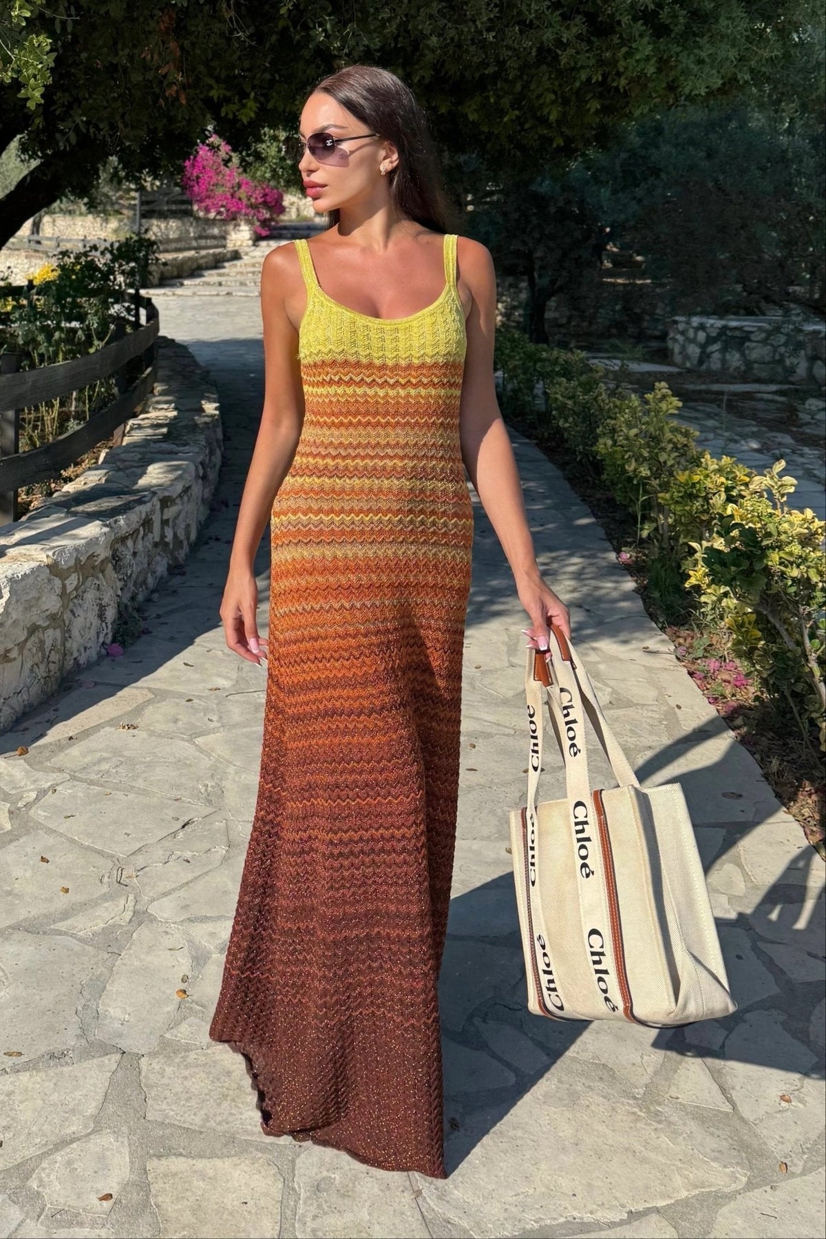 OLANE Gradient Crochet Knit Maxi Dress MWomen’s Dresses