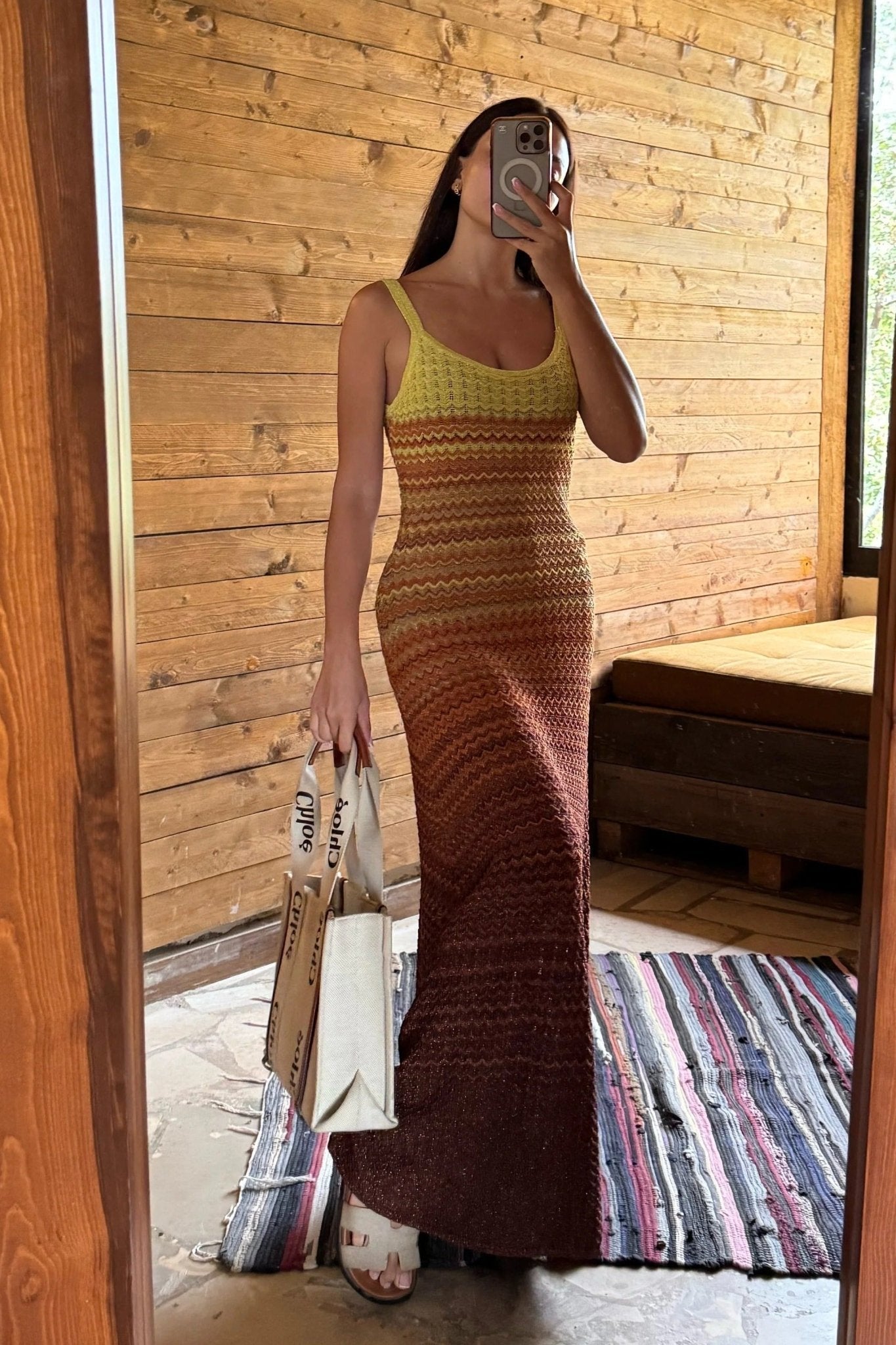 OLANE Gradient Crochet Knit Maxi Dress SWomen’s Dresses