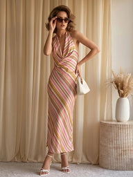 Claudia Halter Neck Bohemian Striped Satin Set