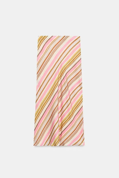 OLANE Halter Neck Bohemian Striped Satin Set SkirtXSWomen's Sets