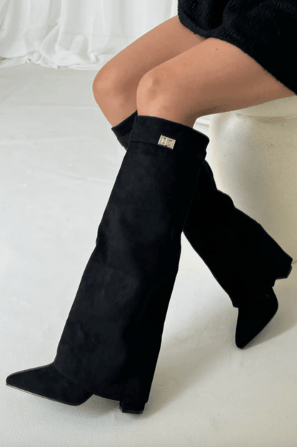 OLANE High Faux Suede Ankle Boots Black Suede35Women's Shoes