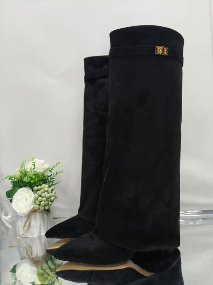 OLANE High Leather Waterproof Boots Black Suede35Women's Shoes