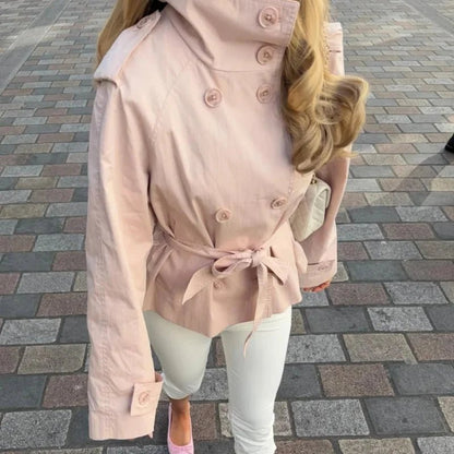 OLANE High Neck Double-Breasted Trench Jacket PinkSWomen's Coats & Jackets