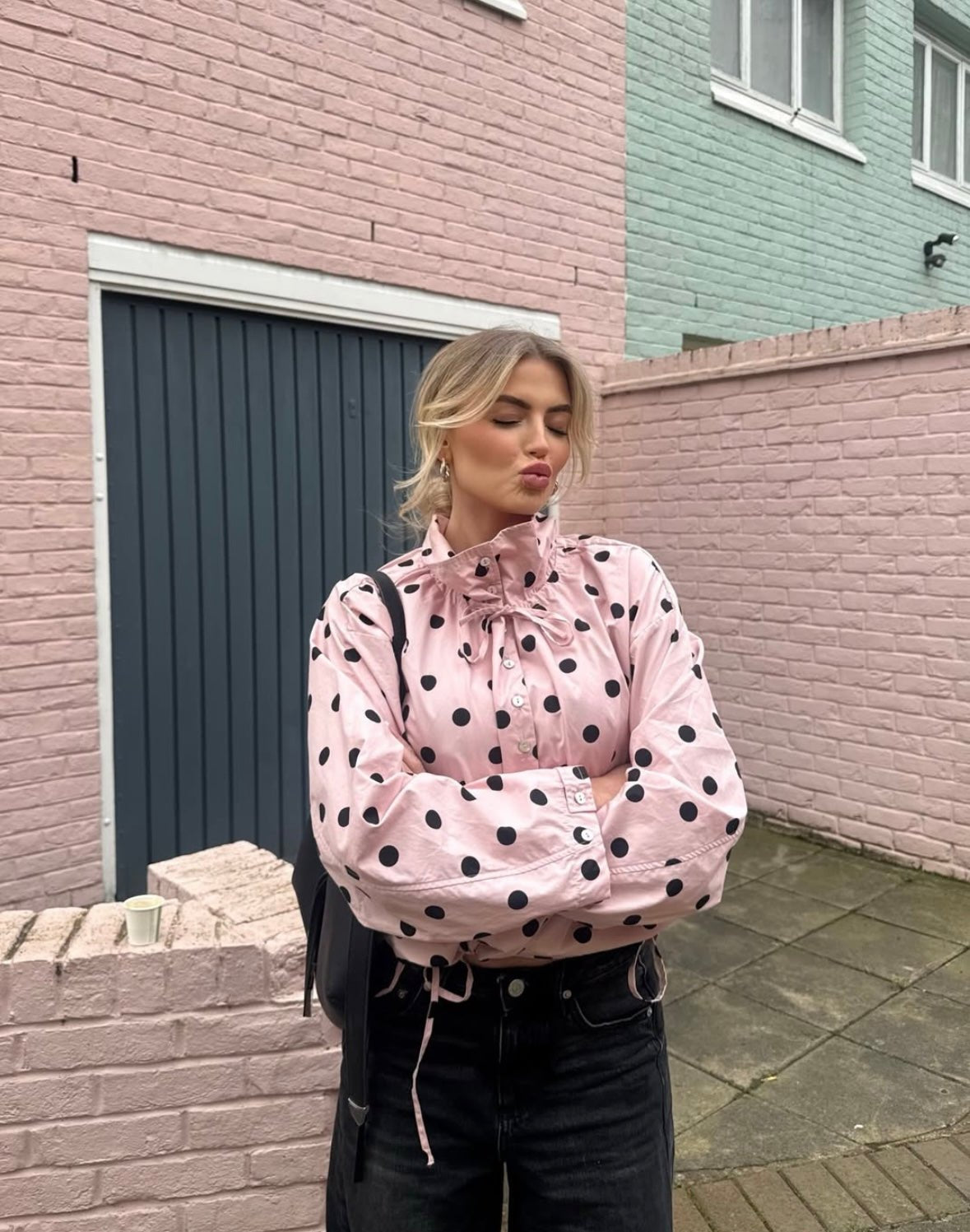 OLANE High Neck Drawstring Polka Dot Jacket PinkXSWomen's Coats & Jackets