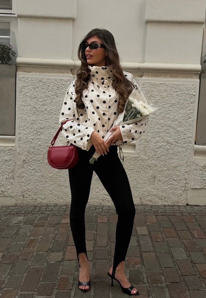 OLANE High Neck Drawstring Polka Dot Jacket WhiteXSWomen's Coats & Jackets