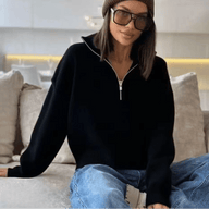 Pull en maille demi-zip col montant