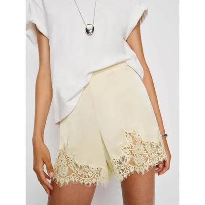 OLANE High - Rise Cut Satin Shorts BeigeMWomen's Bottoms