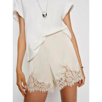 OLANE High - Rise Cut Satin Shorts BeigeSWomen's Bottoms