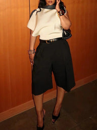 Aethra High Waist Belted Bermuda Shorts