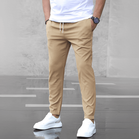OLANE High - Waist Stretch Drawstring Trousers BeigeSMen's Bottoms