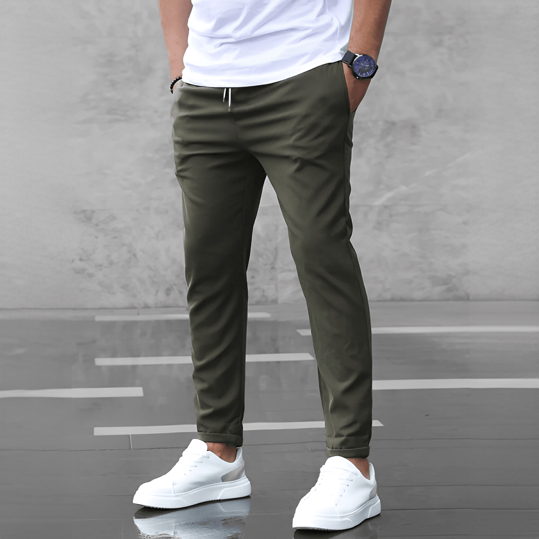 OLANE High - Waist Stretch Drawstring Trousers GreenSMen's Bottoms