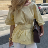 Joanna Ruffled Peplum Backless Blouse
