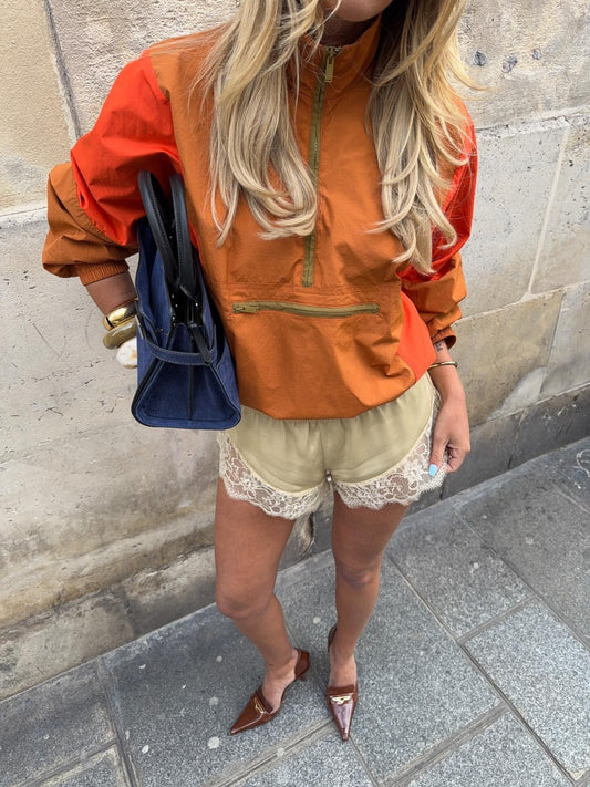 OLANE Kate Colorblock Half-Zip Windbreaker Jacket OrangeMWomen's Coats & Jackets