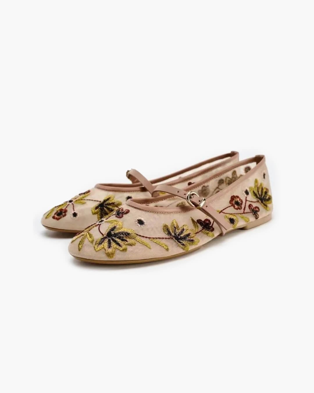 OLANE Kate Embroidered Ballet Flats Apricot35Women's Shoes