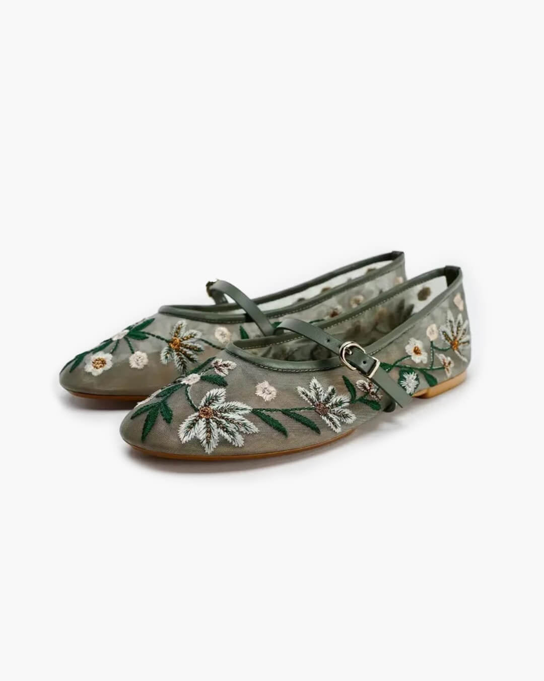 OLANE Kate Embroidered Ballet Flats Green35Women's Shoes