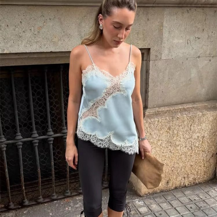 OLANE Keanna Asymmetric Satin Cami Top BlueMWomen's Tops