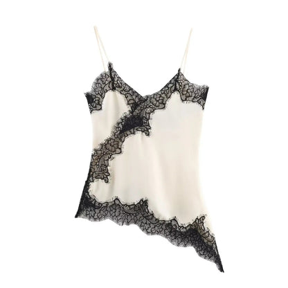 OLANE Keanna Asymmetric Satin Cami Top White/BlackSWomen's Tops