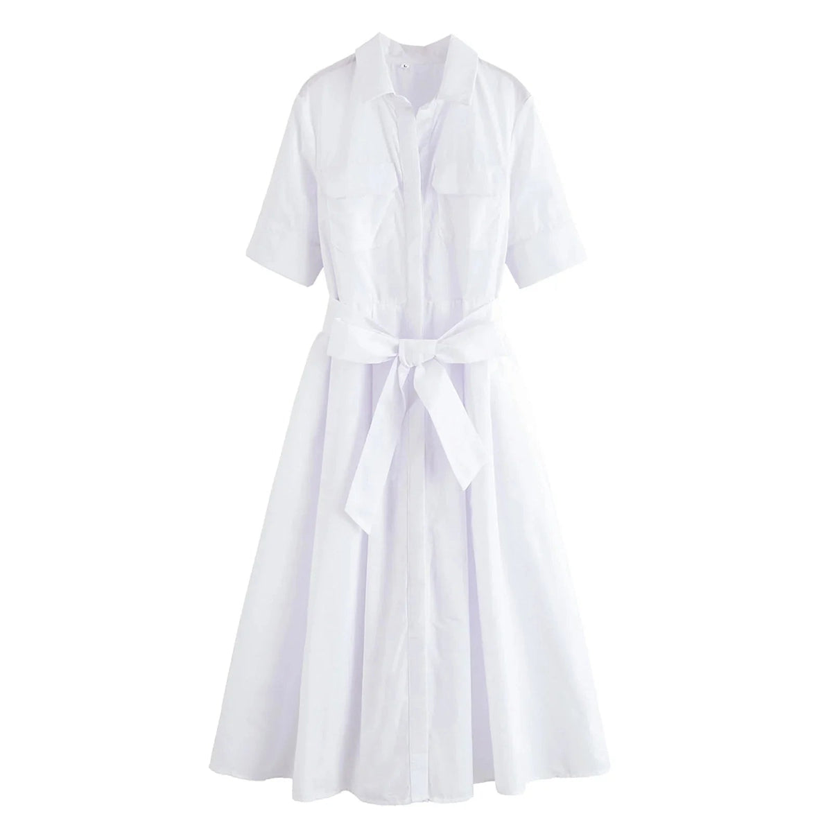 OLANE Kirra Belted Shirt Midi Dress WhiteXSDress
