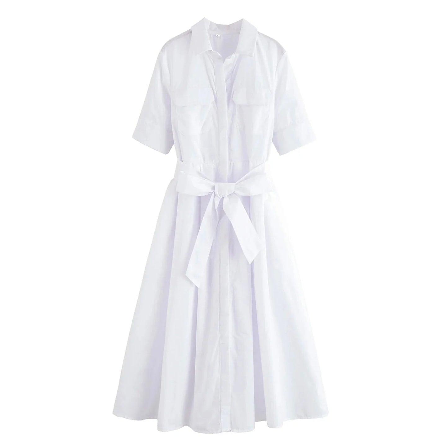 OLANE Kirra Belted Shirt Midi Dress WhiteXSDress