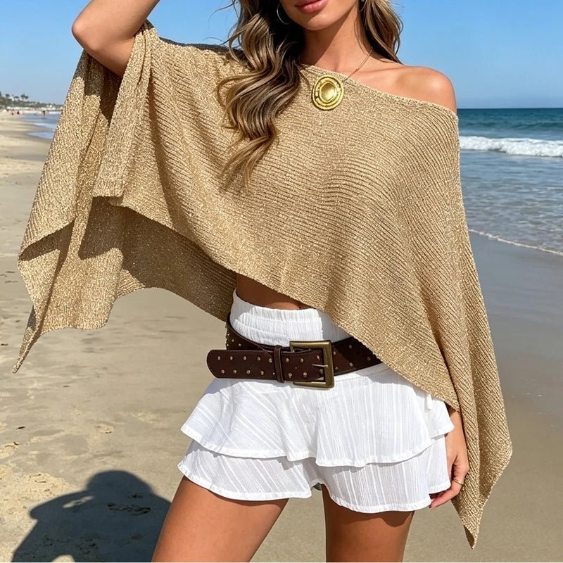OLANE Evelyn Off-Shoulder Cape Poncho MochaCape