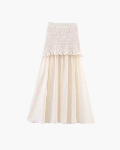OLANE Knitted Tank Pleated Skirt Set Beige SkirtSWomen's Sets
