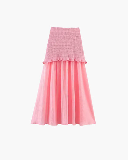 OLANE Knitted Tank Pleated Skirt Set Pink SkirtSWomen's Sets