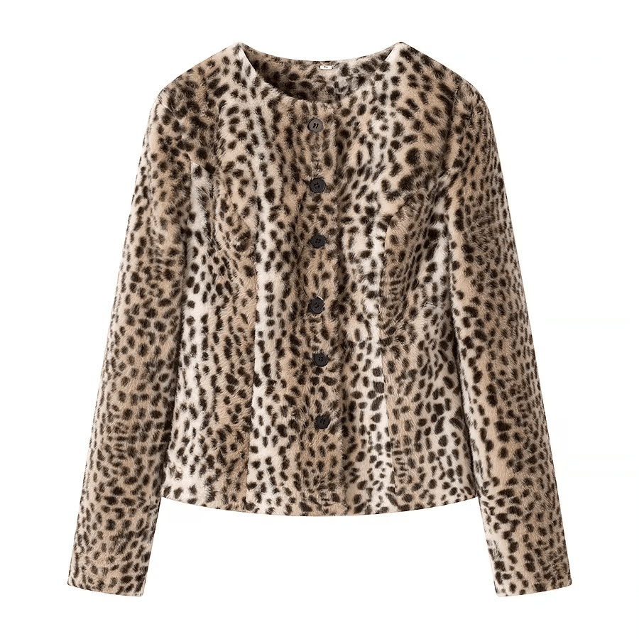 OLANE Leopard Faux Fur Cropped Jacket SWomen's Jackets & Coats