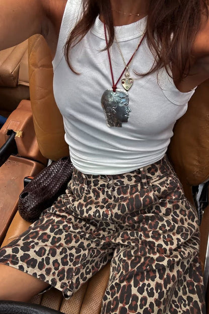 OLANE Leopard Knee-Length Low Waist Shorts LWomen's Bottoms
