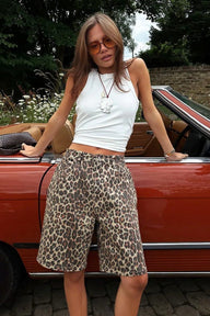 Shorts Taille Basse Mi-Longueur Imprimé Léopard