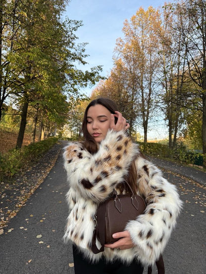 OLANE Leopard Open-Front Faux Fur Coat White LeopardLWomen's Coats & Jackets