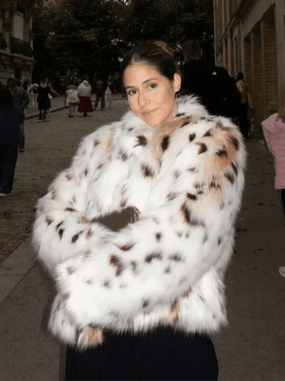OLANE Leopard Open-Front Faux Fur Coat White LeopardLWomen's Coats & Jackets