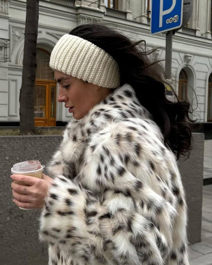 OLANE Leopard Open-Front Faux Fur Coat White LeopardLWomen's Coats & Jackets