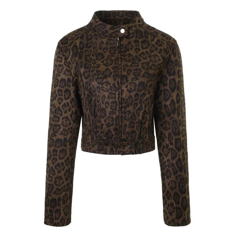 OLANE Leopard Printed Zip-Up Cropped Jacket XSWomen's Coats & Jackets