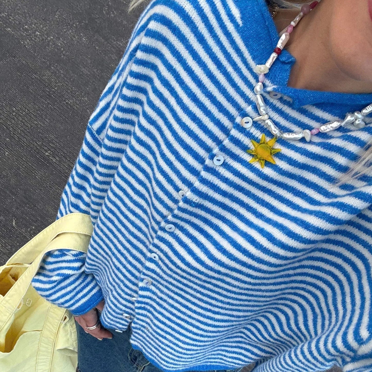 OLANE Lightweight Button - Down Striped Cardigan BlueSWomen's Sweaters & Cardigans