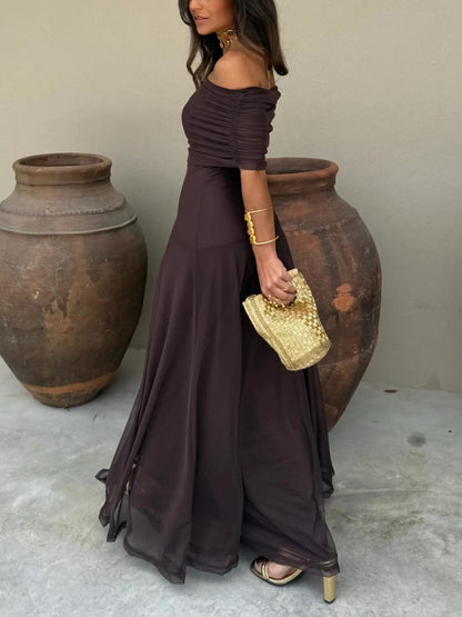OLANE Lightweight Chiffon Off Shoulder Maxi Dress XLWomen’s Dresses