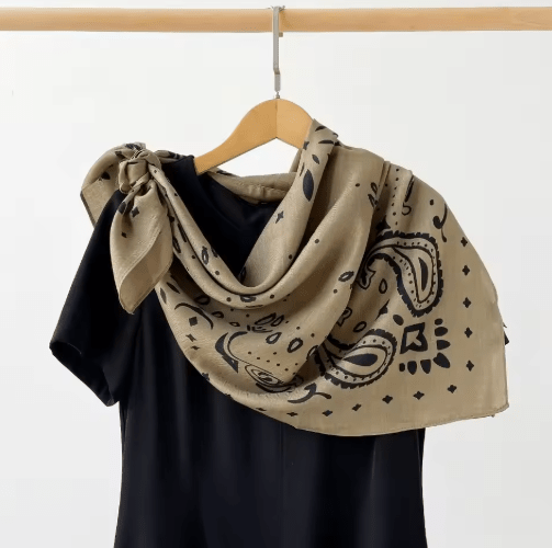 OLANE Lightweight Paisley Knitted Bandana Scarf BeigeOne sizeWomen's Accessories