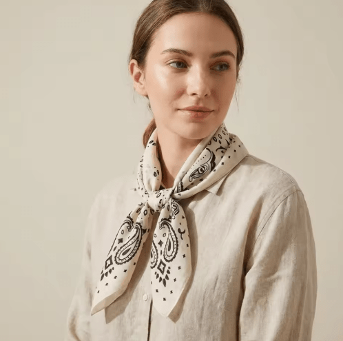 OLANE Lightweight Paisley Knitted Bandana Scarf BeigeOne sizeWomen's Accessories