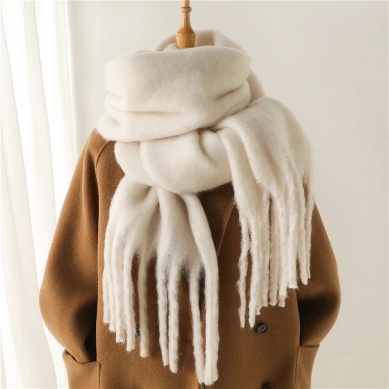 OLANE Lightweight Tasseled Winter Scarf WhiteAccessories
