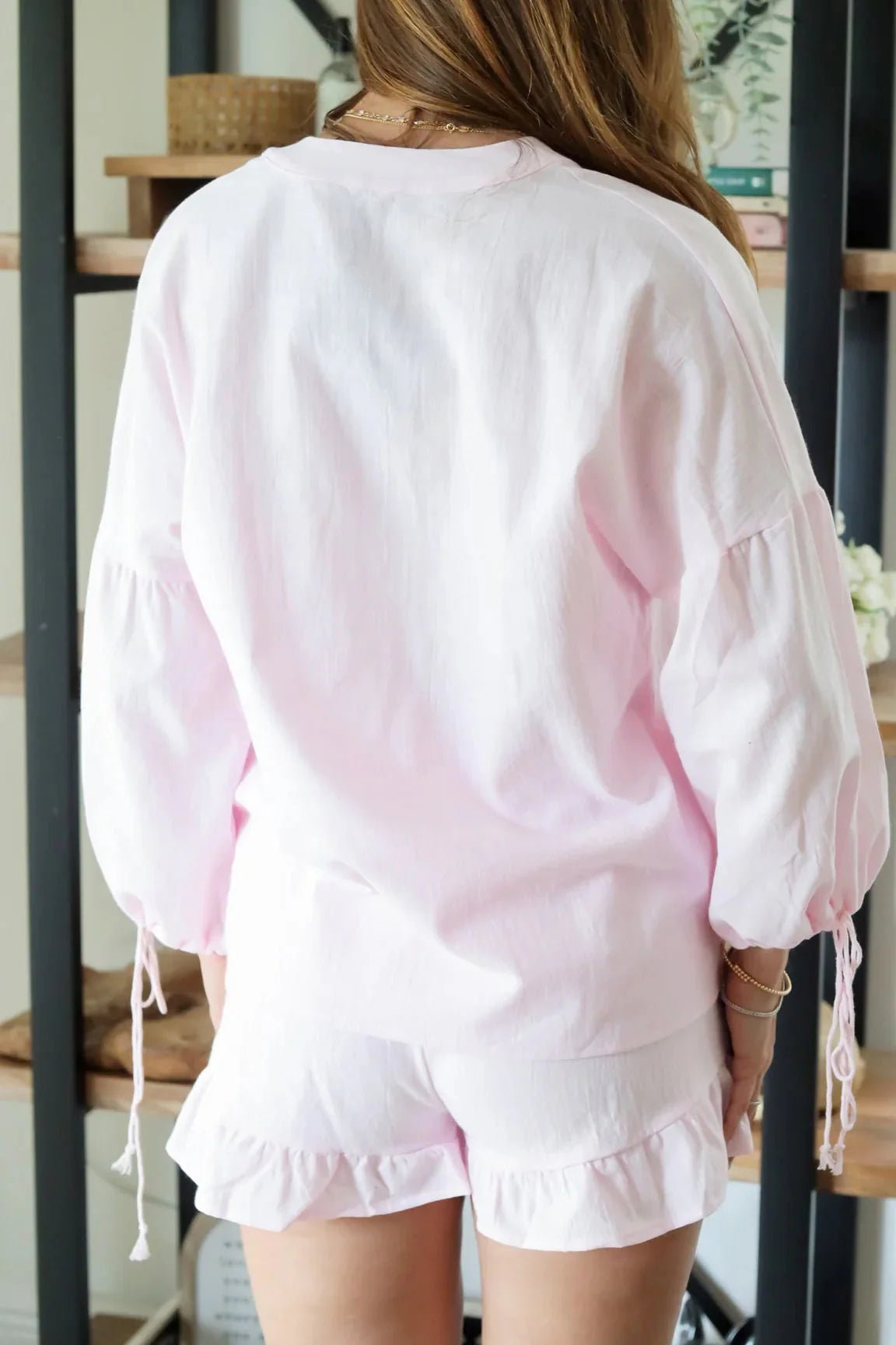 OLANE Linen Bell Sleeve Two - Piece Set LWomen's Sets